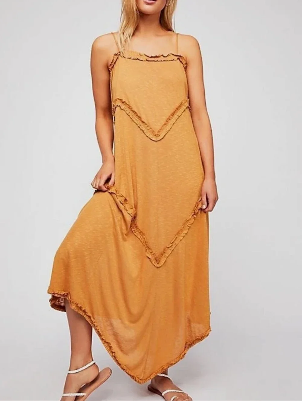 Free People FP Beach Avalon Ruffle Peach Maxi Dress